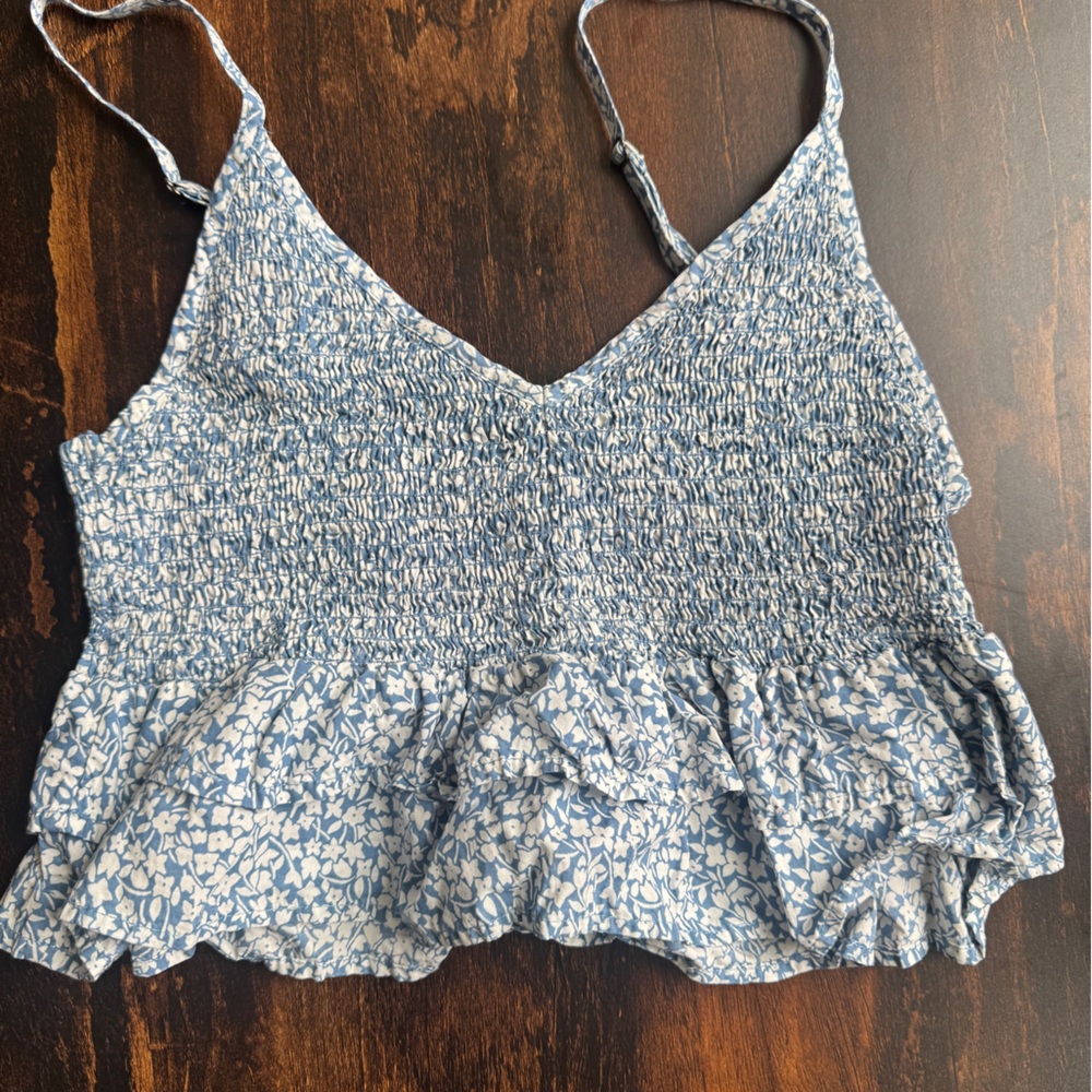 Billabong Blue Floral Smocked Blouse